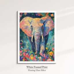 Elephant in Flowers Abstract Oil Painting Framed Print & Canvas Large Portrait Wall Art Poster Home Decor Interior Animal Lover Gift - thumbnail 3
