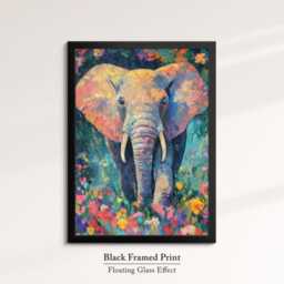 Elephant in Flowers Abstract Oil Painting Framed Print & Canvas Large Portrait Wall Art Poster Home Decor Interior Animal Lover Gift - thumbnail 2