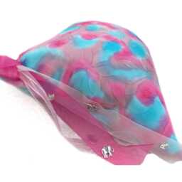 Silk Cushion Cover. Pink & Blue, Hand Painted. Magnolia Flowers, Ribbons & Charms - thumbnail 3