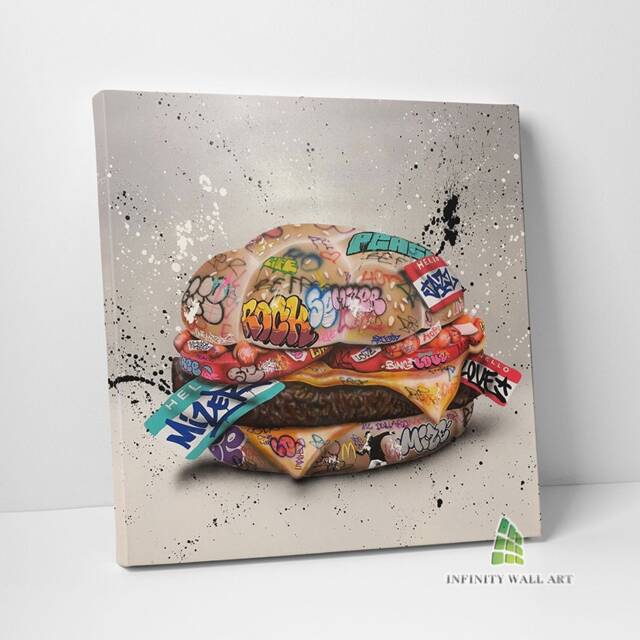 Graffiti Burger Meal Food Canvas Art Wall Print Picture Banksy Style Framed Home Decor - image 1