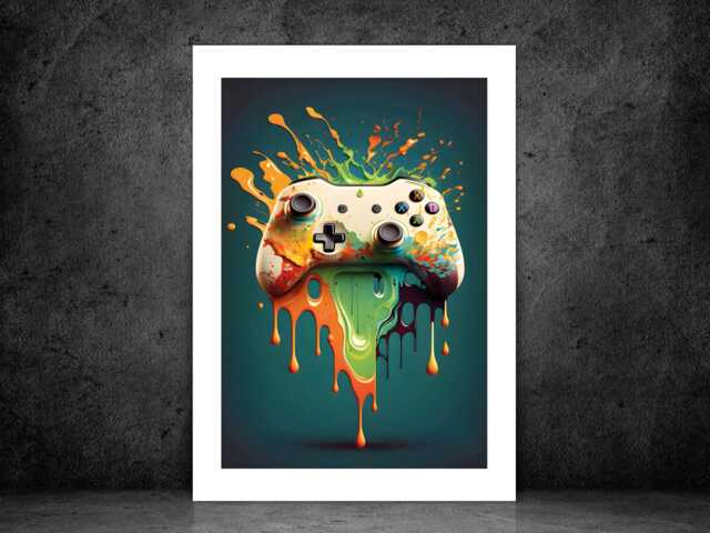 Green Splash Game Controller - Wall Print Art Abstract Colourful Gift Idea Printed Paint Poster A5 A4 A3 Framed Unframed - image 1