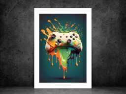 Green Splash Game Controller - Wall Print Art Abstract Colourful Gift Idea Printed Paint Poster A5 A4 A3 Framed Unframed - thumbnail 1