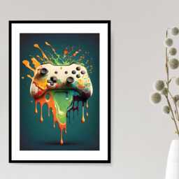 Green Splash Game Controller - Wall Print Art Abstract Colourful Gift Idea Printed Paint Poster A5 A4 A3 Framed Unframed - thumbnail 2