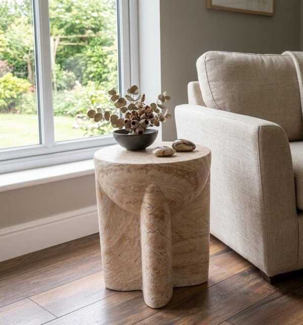 Organic Tripod Side Table - Natural Stone Effect End Living Room Accent Furniture - image 1