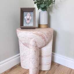 Organic Tripod Side Table - Natural Stone Effect End Living Room Accent Furniture - thumbnail 4