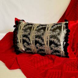 Damask Decorative Pillow Black, White & Red Woven Velvet, 20 - thumbnail 3