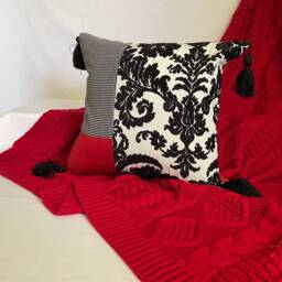 Damask Decorative Pillow Black, White & Red Woven Velvet, 20 - thumbnail 2