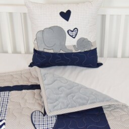 Elephant Baby Blanket, Blue Gray Navy Quilt, Crib Bedding, Chevron Grey Safari Nursery - thumbnail 3