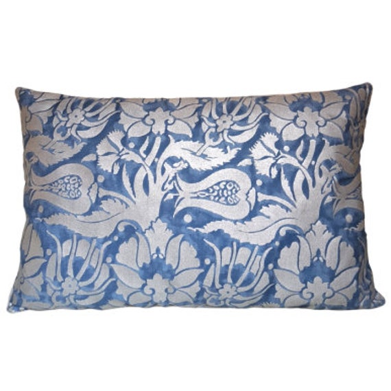 Fortuny Fabric Throw Pillow Cushion Cover Midnight Blue & Silver Melagrana Pattern - Made in Italy - image 1