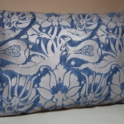 Fortuny Fabric Throw Pillow Cushion Cover Midnight Blue & Silver Melagrana Pattern - Made in Italy - thumbnail 2