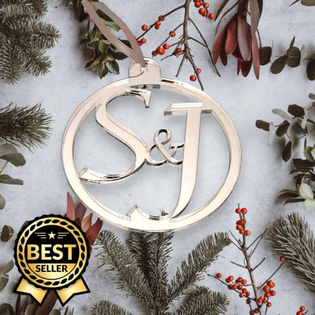 Mirrored Personalised Bespoke Name Or Initials Christmas Tree Decorations, Many Colours & Woods - image 1