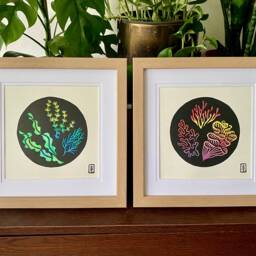 Seaweed & Coral Ocean Studies - Original Lino Art Print Set Hand Carved - thumbnail 3