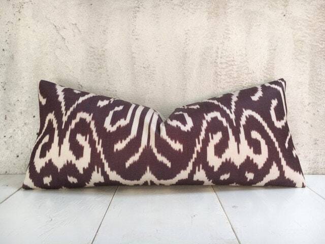Silk Ikat Lumbar Pillow Cover, Handwoven Accent - 10x24 - image 1