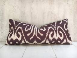 Silk Ikat Lumbar Pillow Cover, Handwoven Accent - 10x24 - thumbnail 1