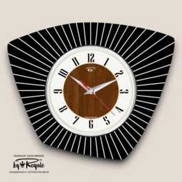 Handmade Mid-Century Modern Wall Clock Atomic Black & Cream, Faux Walnut - thumbnail 2