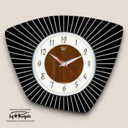Handmade Mid-Century Modern Wall Clock Atomic Black & Cream, Faux Walnut - thumbnail 3
