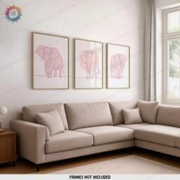 Minimal Pink Elephant Prints - Set Of 3 Posters - Line Drawing Decor Print Animal Wall Art Wildlife Gift Picture Elephants - thumbnail 2