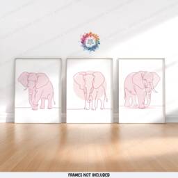 Minimal Pink Elephant Prints - Set Of 3 Posters - Line Drawing Decor Print Animal Wall Art Wildlife Gift Picture Elephants - thumbnail 1