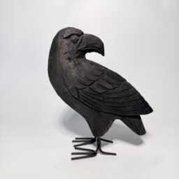 Hand Carved Black Raven Wooden Crow Figurine Rustic Bird Sculpture Gothic Home Decor Unique Wood Anniversary Gift For Nature Lover - thumbnail 3