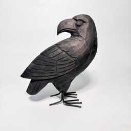 Hand Carved Black Raven Wooden Crow Figurine Rustic Bird Sculpture Gothic Home Decor Unique Wood Anniversary Gift For Nature Lover - thumbnail 2