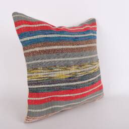 Handwoven Turkish Kilim Pillow Cover 16x16 Decorative Cushion - thumbnail 3