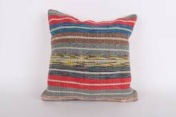 Handwoven Turkish Kilim Pillow Cover 16x16 Decorative Cushion - thumbnail 1