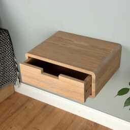 Floating Nightstand With Drawer in Solid Oak - Clean Modern Bedside Table - thumbnail 2