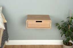 Floating Nightstand With Drawer in Solid Oak - Clean Modern Bedside Table - thumbnail 1