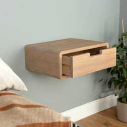 Floating Nightstand With Drawer in Solid Oak - Clean Modern Bedside Table - thumbnail 4