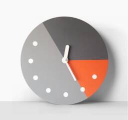 Geometric Silent Wall Clock Minimalist Art Orange & Gray Mid-Century Woodwork - thumbnail 1
