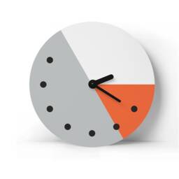 Geometric Silent Wall Clock Minimalist Art Orange & Gray Mid-Century Woodwork - thumbnail 2