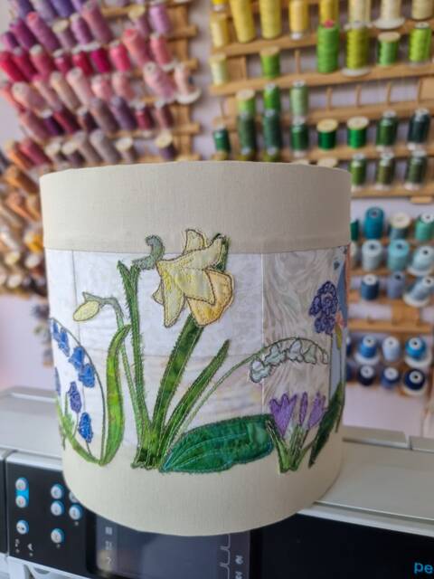 Finished Spring Flower Lampshade Raw Edge Applique Free Motion Embroidery - image 1