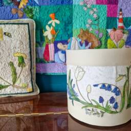 Finished Spring Flower Lampshade Raw Edge Applique Free Motion Embroidery - thumbnail 2