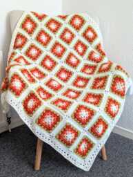 Orange Ombre Granny Square Crochet Blanket, Floral Retro Throw, Cottagecore Home Decor