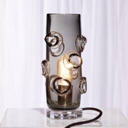 Industrial Table Lamp. Hand Blown Gray Desk Light. Handmade in Usa - thumbnail 1