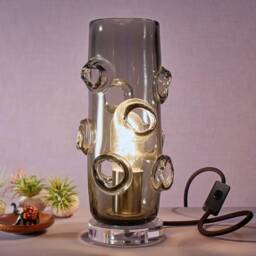 Industrial Table Lamp. Hand Blown Gray Desk Light. Handmade in Usa - thumbnail 2