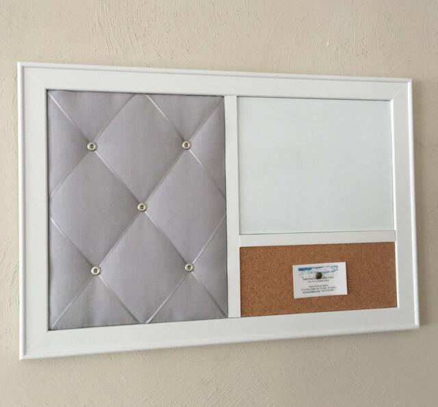 Grey Linen French Memo Board Whiteboard, Corkboard Framed Wall Organizer - image 1
