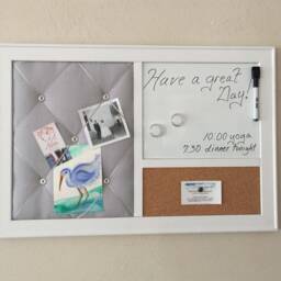 Grey Linen French Memo Board Whiteboard, Corkboard Framed Wall Organizer - thumbnail 3