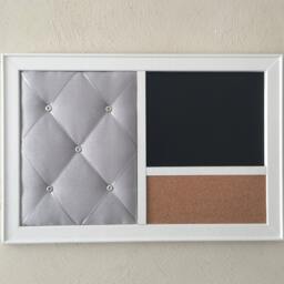 Grey Linen French Memo Board Whiteboard, Corkboard Framed Wall Organizer - thumbnail 2