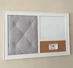 Grey Linen French Memo Board Whiteboard, Corkboard Framed Wall Organizer - thumbnail 1