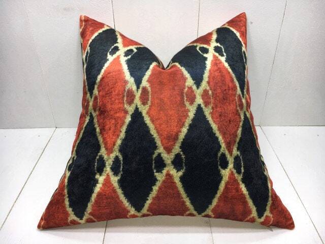 Velvet Pillow Cover 20x20 Handwoven Silk Cushion Ikat Decorative Pilow Modern Accent Pillows Home Decor Living - image 1
