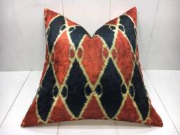 Velvet Pillow Cover 20x20 Handwoven Silk Cushion Ikat Decorative Pilow Modern Accent Pillows Home Decor Living - thumbnail 1