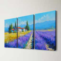 Lavender Field Canvas Wall Art French Country Farmhouse 3-Panel Split - thumbnail 1