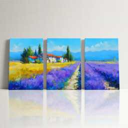 Lavender Field Canvas Wall Art French Country Farmhouse 3-Panel Split - thumbnail 3