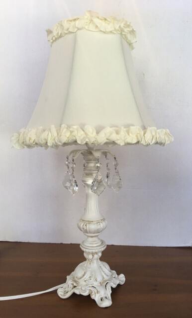 Shabby Chic Vintage Style Table Lamp With Crystals, Cream Or Pink Ruffle Shade, Perfect For Night Stands, Girls Room Any Finish - image 1