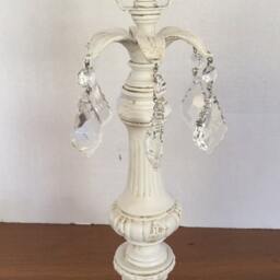 Shabby Chic Vintage Style Table Lamp With Crystals, Cream Or Pink Ruffle Shade, Perfect For Night Stands, Girls Room Any Finish - thumbnail 3