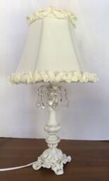 Shabby Chic Vintage Style Table Lamp With Crystals, Cream Or Pink Ruffle Shade, Perfect For Night Stands, Girls Room Any Finish