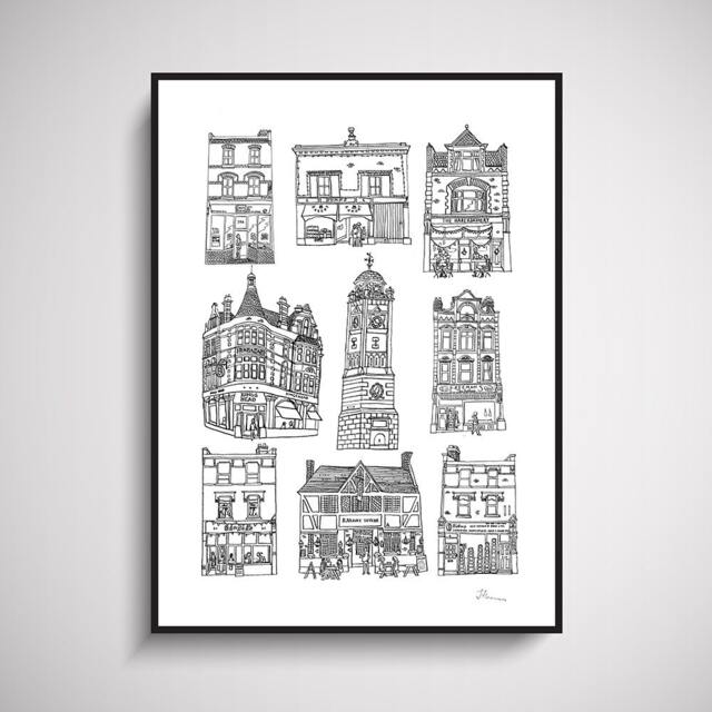 Crouch End Shops, London Art, A3 Art Print - Unframed By Juliet Thomas Doodles - image 1