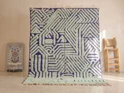 Tufted Wool Rug, Beni Ourain Moroccan Rug, Custom Size Floor Sage Green & Blue Dining Room Artistic Shag Area Rug