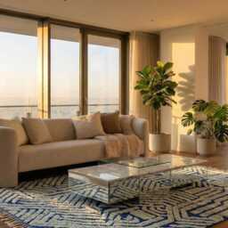 Tufted Wool Rug, Beni Ourain Moroccan Rug, Custom Size Floor Sage Green & Blue Dining Room Artistic Shag Area Rug - thumbnail 3